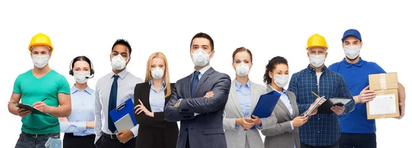 People in face masks for protection from virus — Stock Photo, Image