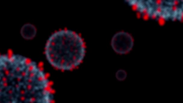 Modelo virtual de células coronavirus sobre fondo negro — Vídeos de Stock