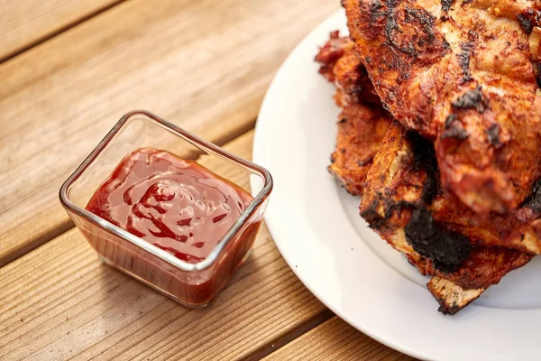 Grilled barbecue meat stack on plate — Stock Photo, Image