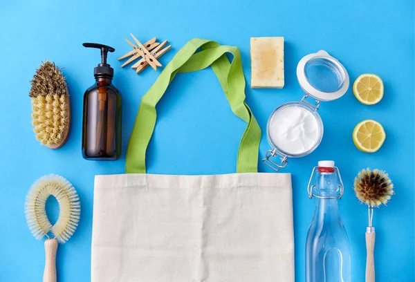 Materiali per la pulizia naturali e tela tote bag — Foto Stock
