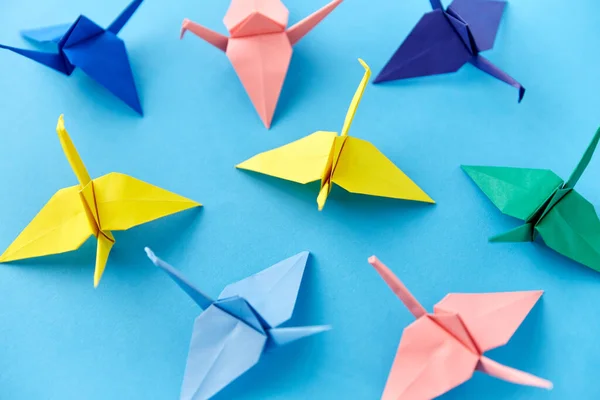 Gru di carta origami su sfondo blu — Foto Stock
