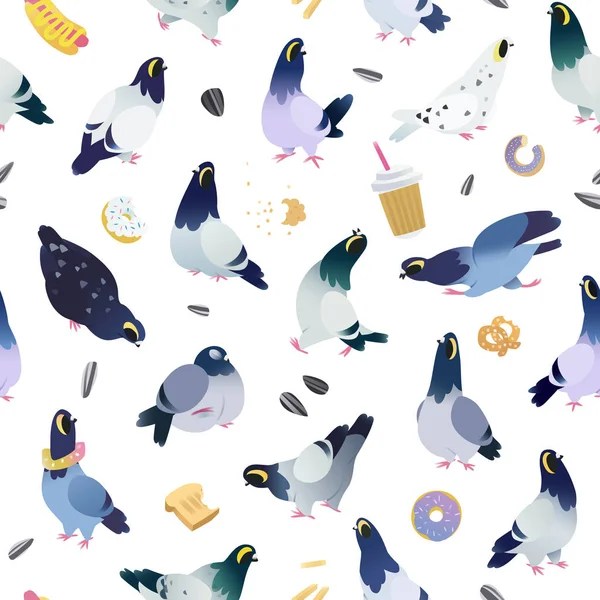 Pigeon Cartoon Characters Seamless Pattern Design — ストックベクタ