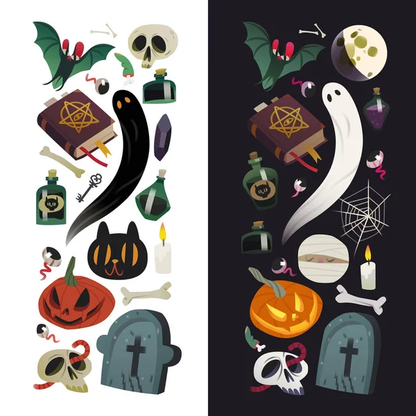 Halloween Banners Clip Art Icons Stickers — Archivo Imágenes Vectoriales