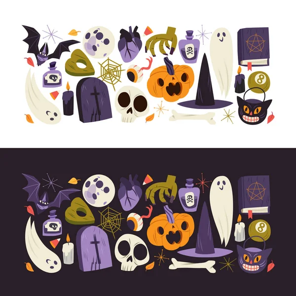 Happy Halloween Banners Iconos Arte Clip Para Pegatinas — Archivo Imágenes Vectoriales