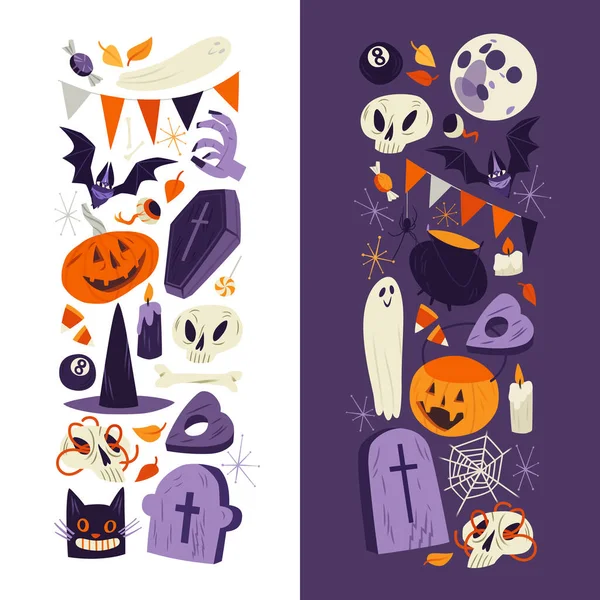 Illustrazione Cartone Animato Halloween Icone Clip Art Adesivi — Vettoriale Stock