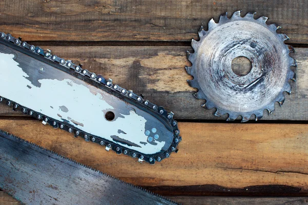 Tools for cutting of wood on the boards — Stock Photo, Image