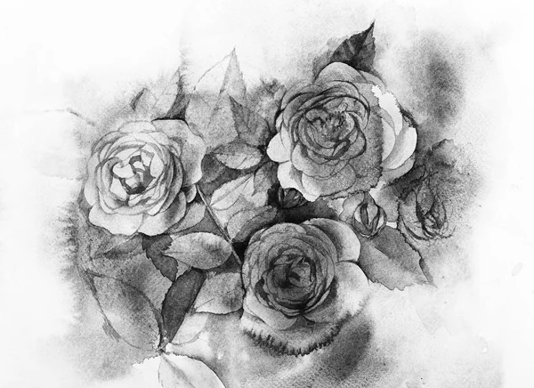 Roses noir et blanc Aquarelle peinture — Photo