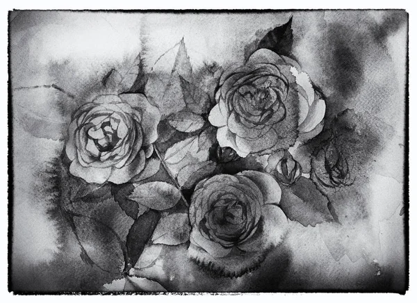 Roses noir et blanc Aquarelle peinture — Photo