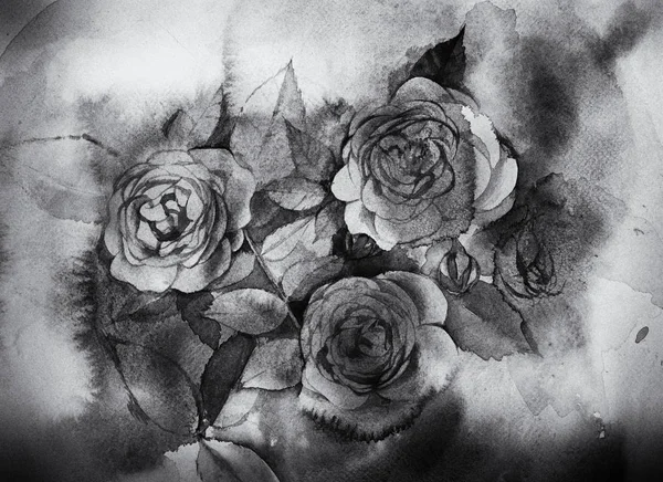 Roses noir et blanc Aquarelle peinture — Photo