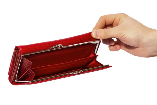 Жіночий червоний шкіряний гаманець на білому тлі — стокове фото