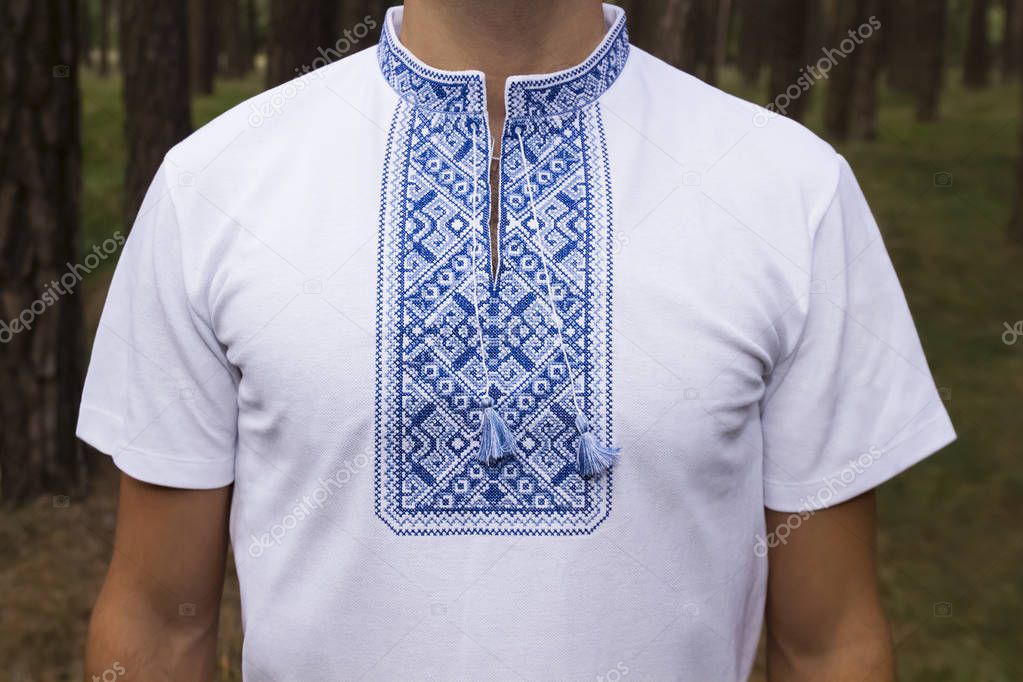 Ukrainian embroidery male closeup