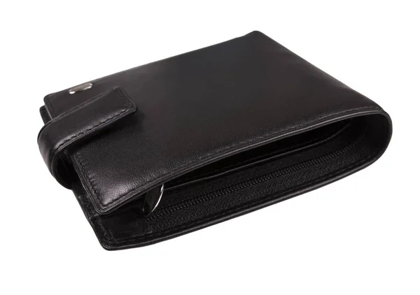 Černá kožená Pánská peněženka izolovaných na bílém pozadí — Stock fotografie