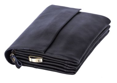 kapalı erkekler çanta; Beyaz arka plan üzerinde izole deri debriyaj