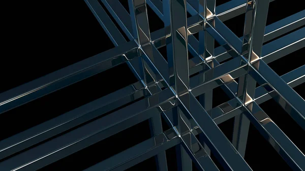 Parlak metal çubuklu endüstriyel teknoloji arka planı 3D — Stok fotoğraf