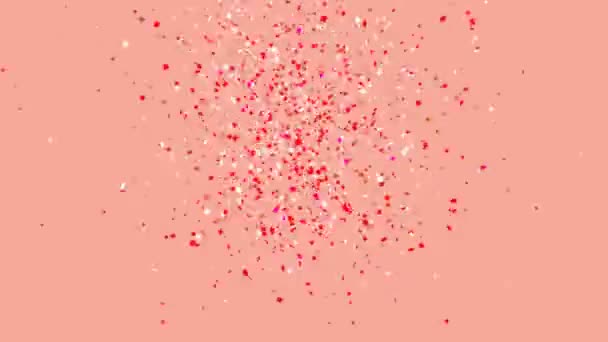 Explosión Partículas Diminutas Confeti Hecho Papel Aluminio Rojo Forma Estrellas — Vídeos de Stock