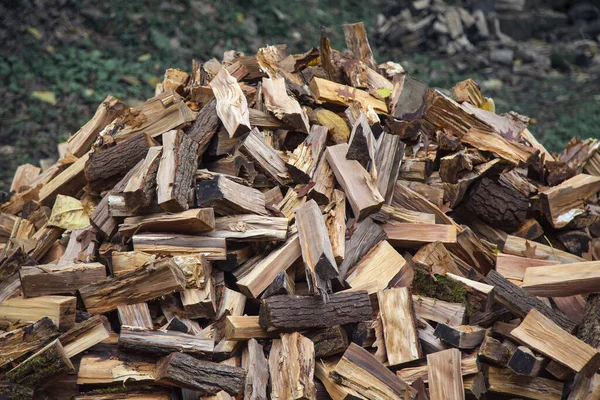 Seasonal preparations, large pile of fine firewood — Stock Photo, Image