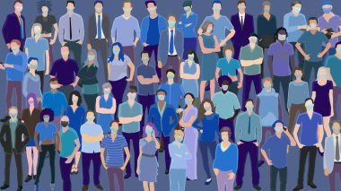 many different standing people wearing medical masks clipart