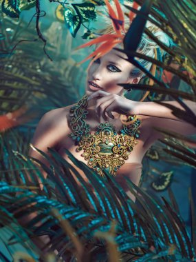 Ormanda bir çekici sarışın Bayan portresi