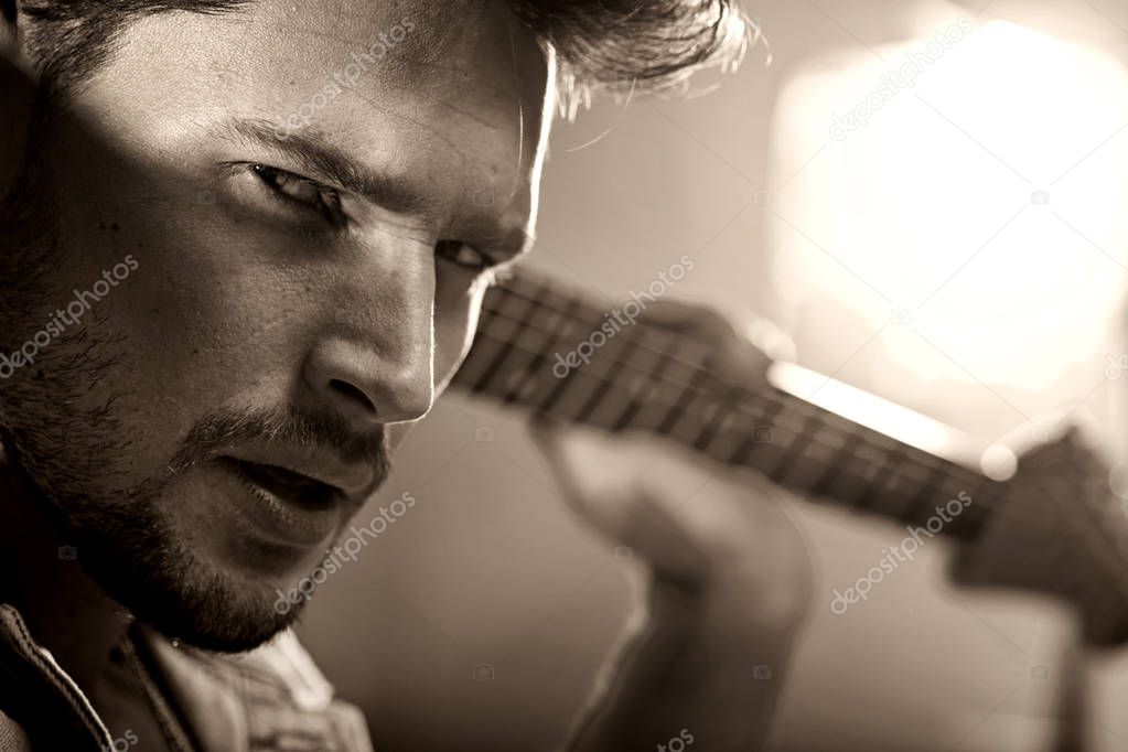 Closeup portrait of a handsome musician