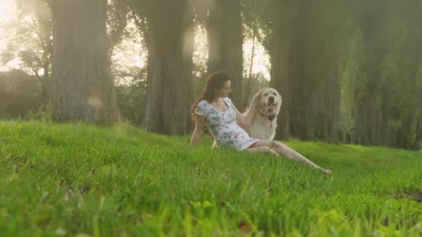 Mulher grávida com um cão amado — Vídeo de Stock