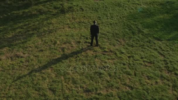 Joven empresario descansando en el campo — Vídeos de Stock