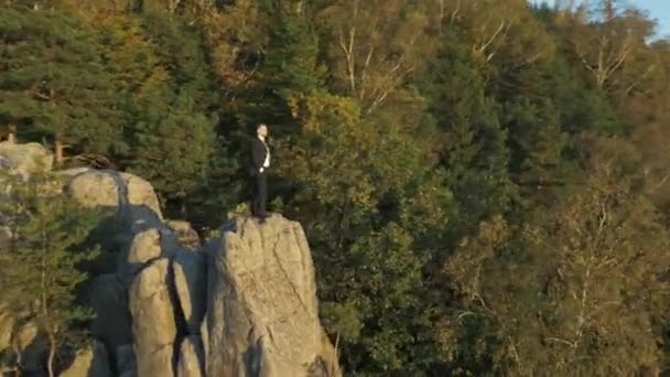 Schöner Geschäftsmann nah an der Natur — Stockvideo