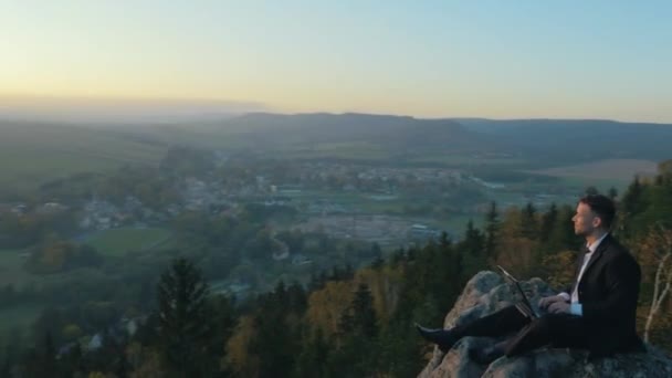 Schöner Geschäftsmann nah an der Natur — Stockvideo