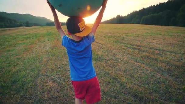 牧草地で遊んで小さな男の子 — Stock video