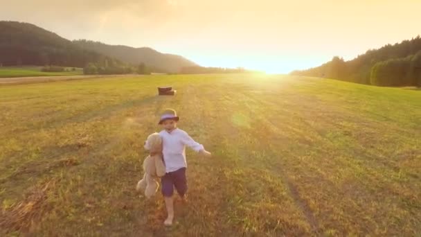 Kleiner Junge Auf Dem Weizenfeld — Stockvideo