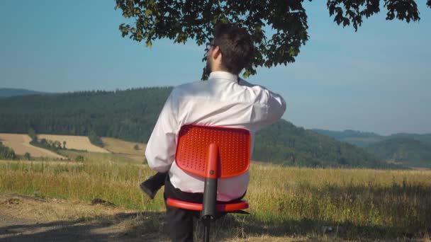 Young Businessman Resting Countryside — Stock Video