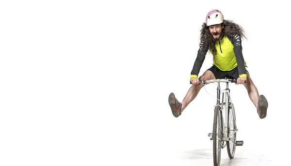 Retrato Ciclista Aterrador Una Bicicleta —  Fotos de Stock