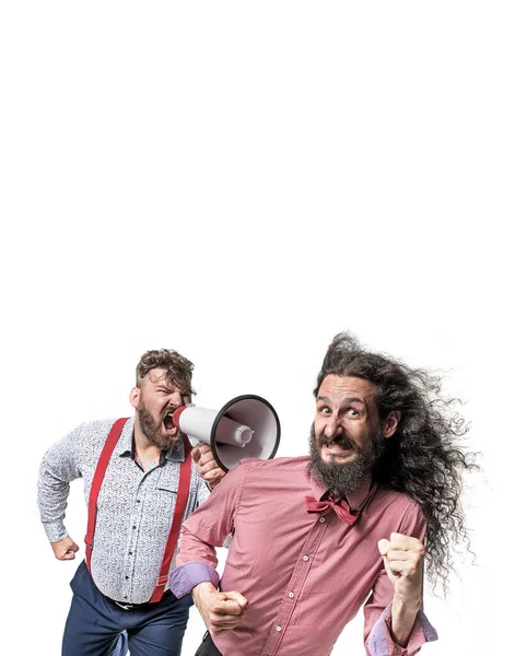 Plump Angry Boss Yelling Employee — Stock Photo, Image