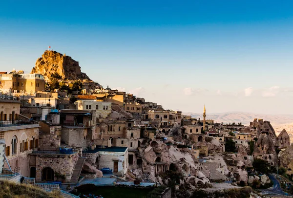 Tramonto Sulla Fortezza Sulla Città Uchisar Cappadocia Anatolia Turchia — Foto Stock
