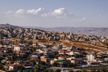 Goreme Ulusal Parkı 'nın panoramik manzarası. Türkiye.