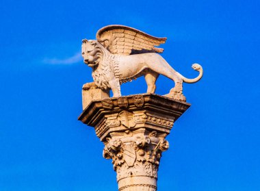 Vicenza, Italy - Oktober, 01, 2017: Venetian lion on a column of piazza dei Signori.