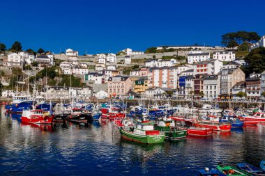 Luarca, İspanya - 06 Ekim 2016: Luarca, Asturias, İspanya 'da renkli balıkçı tekneleri.