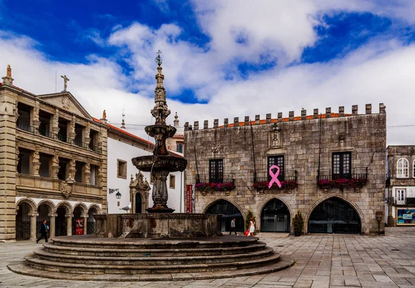Viana Castelo Portugal Жовтня 2016 Fountain Igreja Misericordia Praca Republica — стокове фото