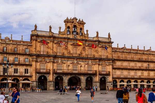 Salamanca Castile Leon Spain October 2016 Tourists Plaza Mayor Старому — стокове фото