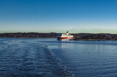Stockholm, İsveç - 4 Nisan 2013: Stockholm 'e giden İsveç fiyortlarında yolcu feribotu