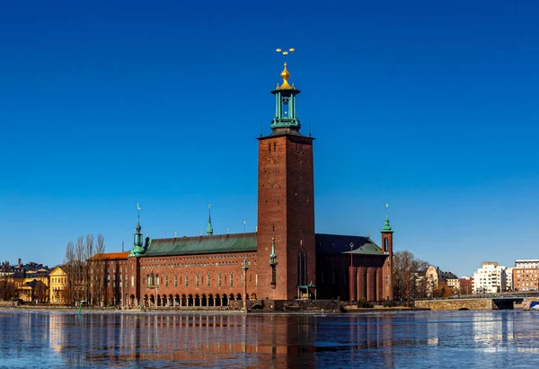 Stockholm Stadshuset City Hall Zonsopgang Zweden Stockafbeelding