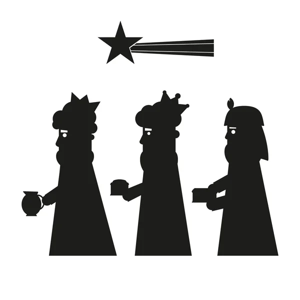 Három királyok, vagy a három napkeleti bölcs sziluettje. Karácsonyi betlehemes vektoros illusztráció. — Stock Vector