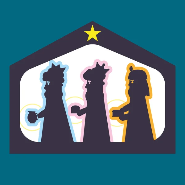 Three kings or three wise men silhouette. Christmas nativity vector illustration. — Stock Vector