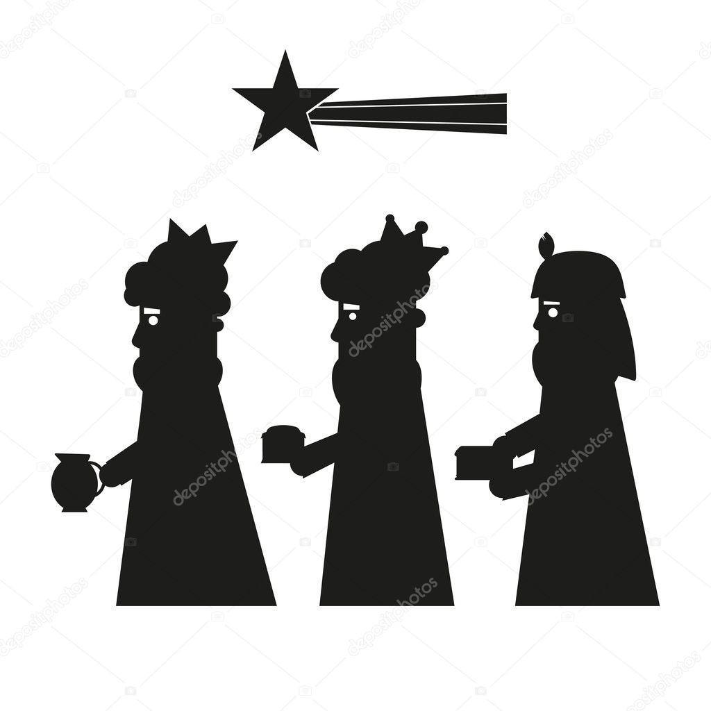 Three kings or three wise men silhouette. Christmas nativity vector illustration.
