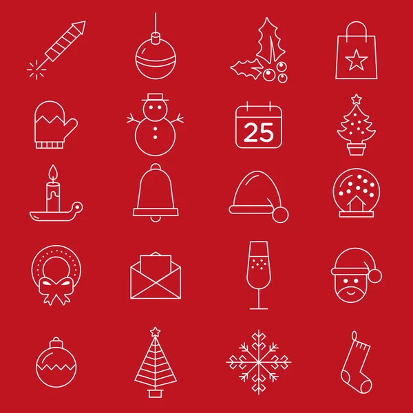 Set di icone di Natale piatto delineato linea variabile - — Vettoriale Stock