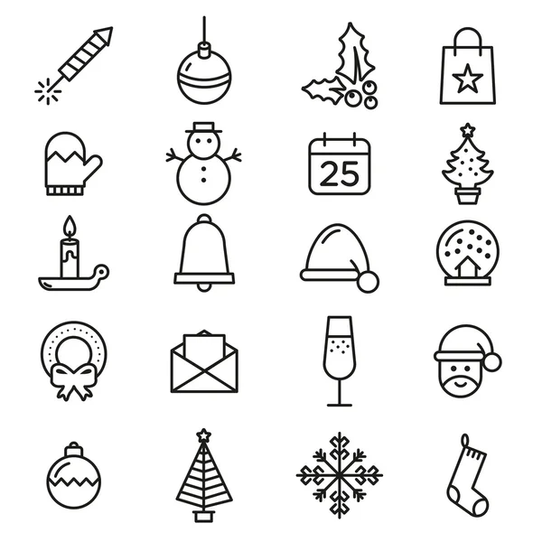 Set of flat outlined Christmas icons  -variable line- — ストックベクタ