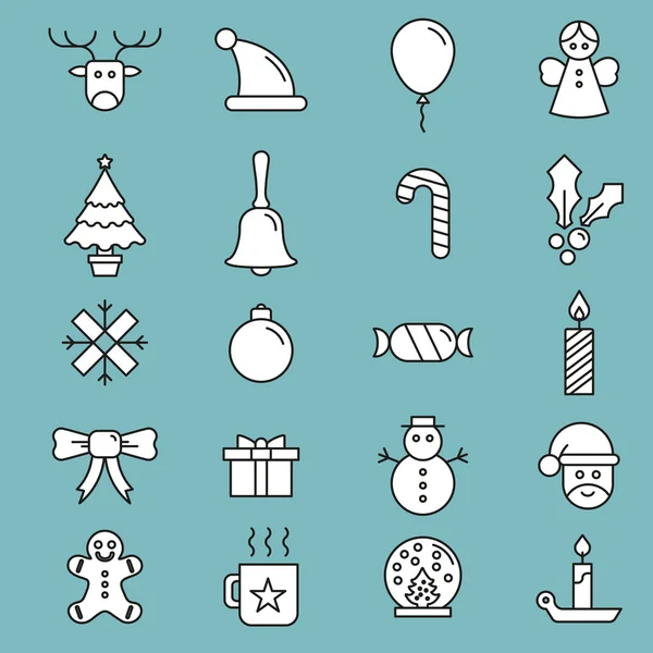 Conjunto de línea variable de iconos de Navidad delineados planos - — Archivo Imágenes Vectoriales