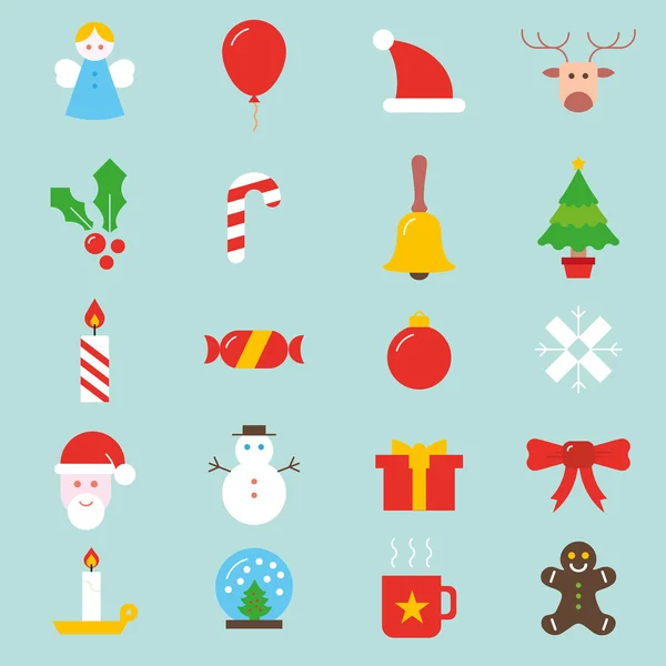 Conjunto de iconos de colores de Navidad plana — Archivo Imágenes Vectoriales