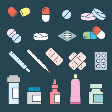 Set düz tıbbi ilaçlar