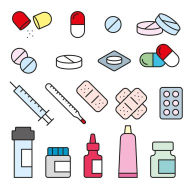 Set düz tıbbi ilaçlar