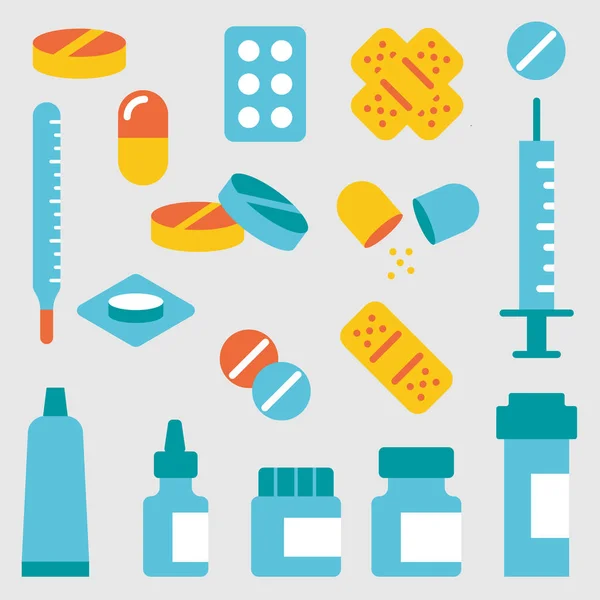 Set de pastillas médicas planas — Archivo Imágenes Vectoriales